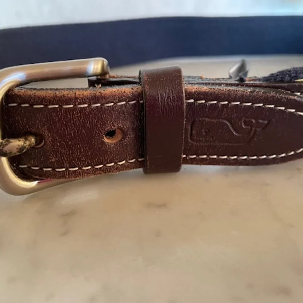 VINEYARD VINES Red Truck Christmas Tree Leather Fabric Canvas Belt 28